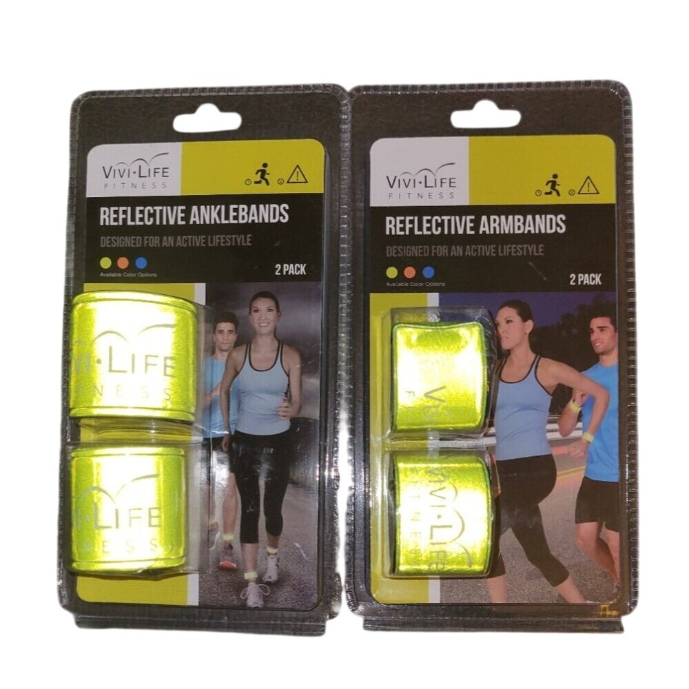 Vivi-Life Reflective Armbands Anklebands Unisex OS Neon Yellow New 2-Pack Bundle